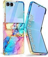 Vista 15 de Btscase Funda para Samsung Galaxy Z Flip 5, protector de pantalla frontal integrado, patrón de mármol dorado con purpurina de policarbonato duro