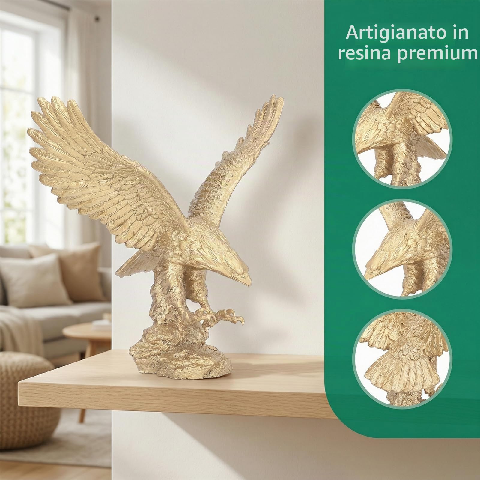 Aquila Reale Scultura Decorativa Grande Statua Aquila maestosa in Resina per Ufficio Casa Giardino Scrittoio Regalo di Lusso Decorazione d'Interni