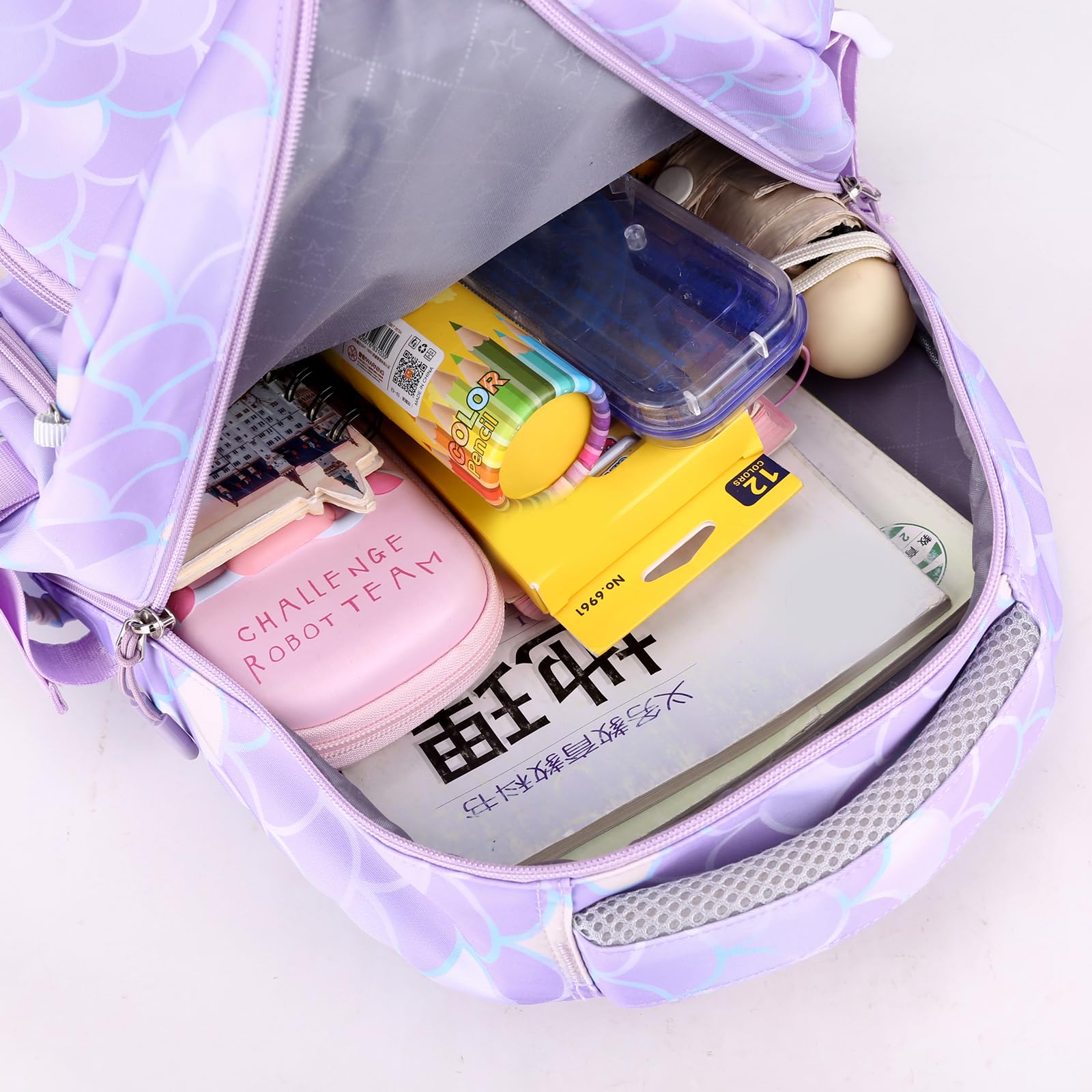 Nylon Rucksack mit Lunchtasche und Federmäppchen Set für Grundschüler, Schulrucksack für Teenager
