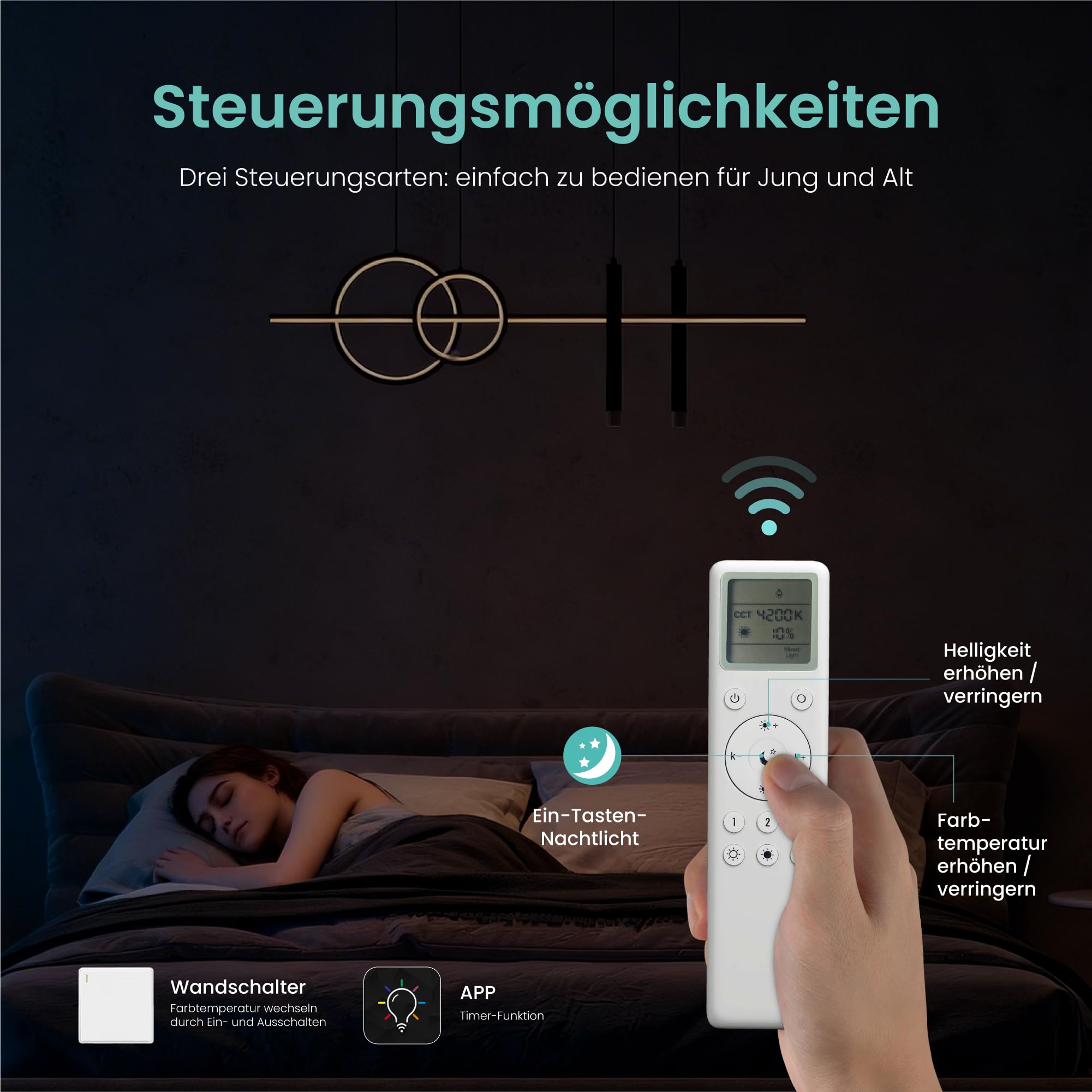 Mai & Mai LED Pendelleuchte mit Fernbedienung & App dimmbare Hängelampe 30W | Modernes lineares Design Pendellampe 3000-6000K CCT höhenverstellbar für Esszimmer Wohnzimmer Büro, schwarz Alivetta2256