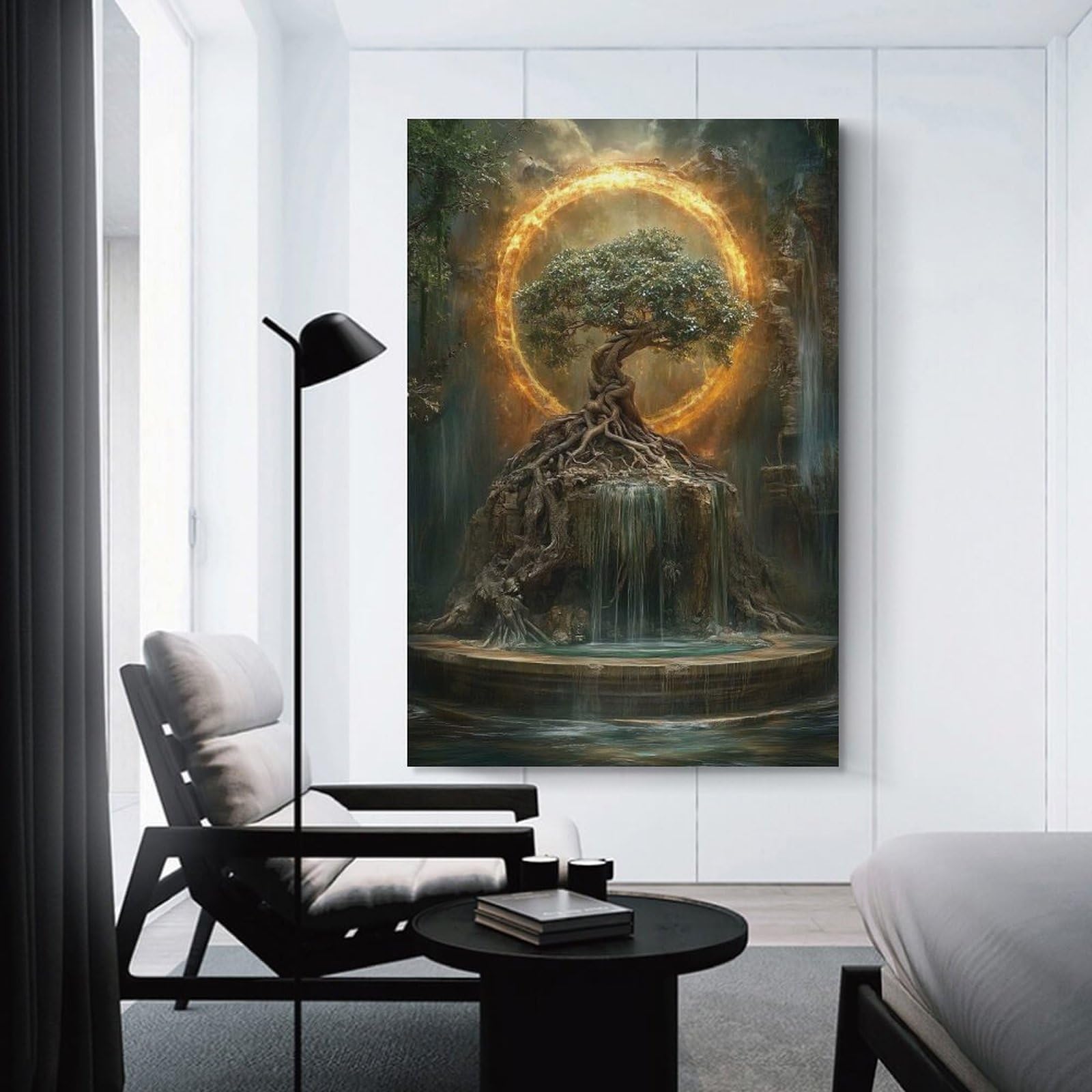 Junmoney Canvas Wall Art Mystical Tree with Fire Ring, 16x24inch(40x60cm), for New Homes, Bedrooms Or Workspaces, Canvas Artwork with Gifting Potential