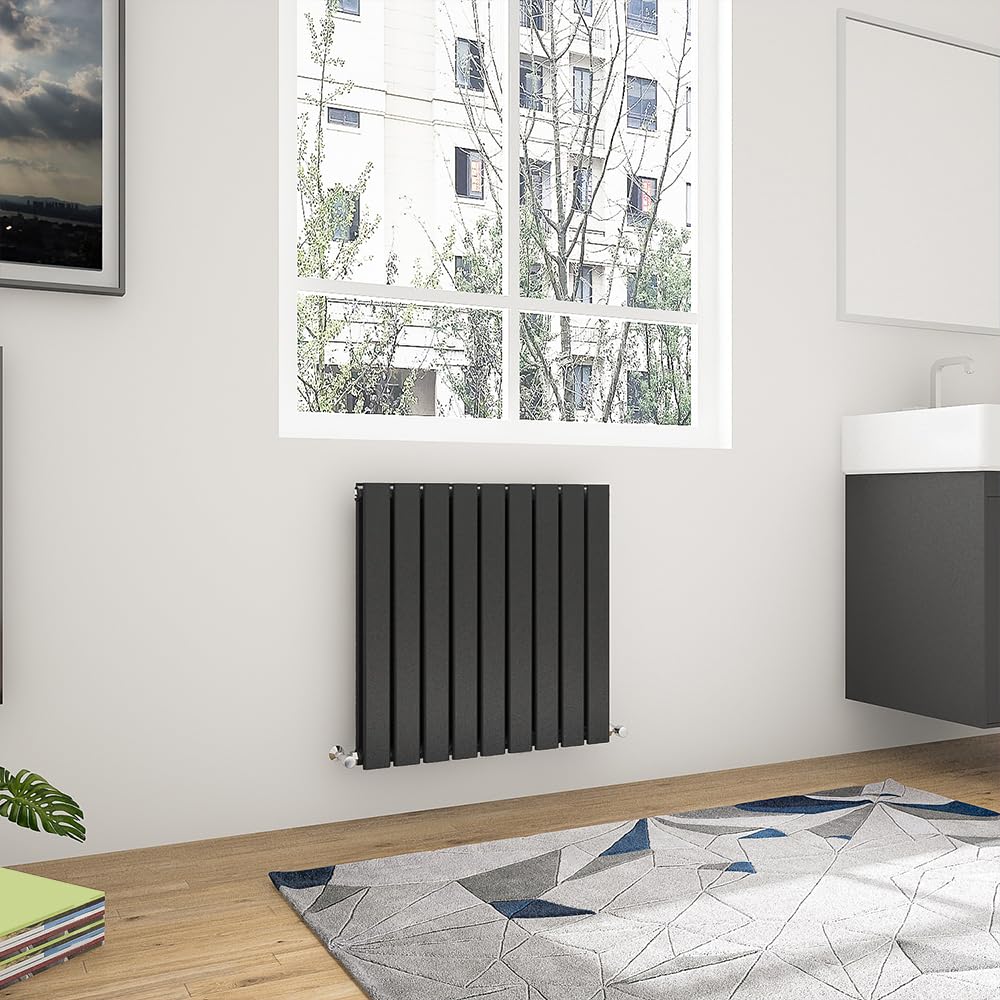 Biubiubath | Flat Panel Radiator 600x612mm Black Horizontal Double Column Radiator Modern Central Heating Radiators Designer Radiators