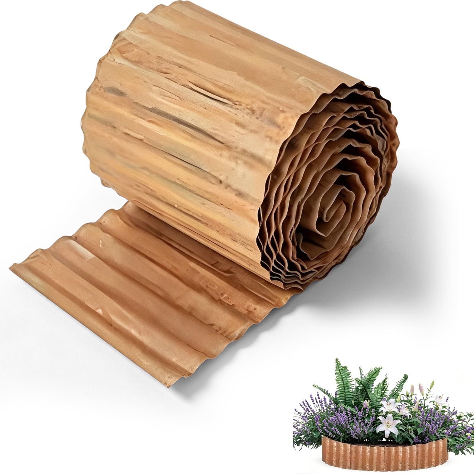 Krawędź trawnika ze stali Cortena, 20 x 600 cm, metalowe obramowanie rabatek do ogrodu, elastyczne krawędzie trawnika, faliste obramowanie rabatek do samodzielnego wykonania, palisada ogrodowa, drewno