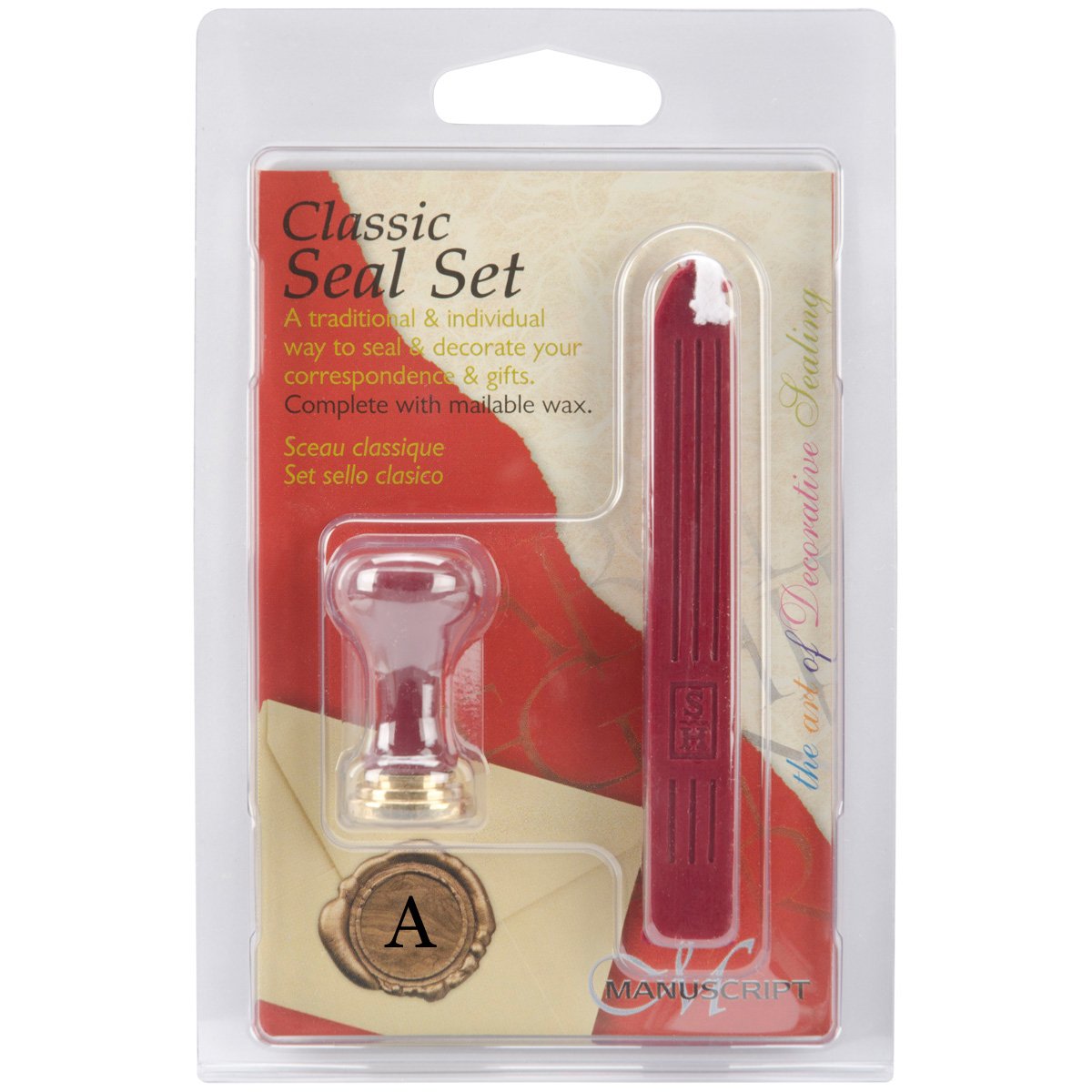 Manuscript Pen Classic Initial Seal Set with Red Wax, Monogrammed A