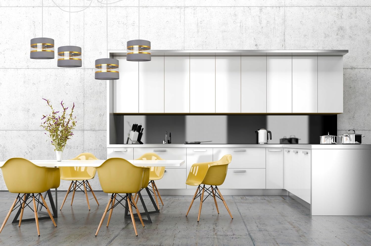 Light-Home Spider Elegance Deckenleuchte Pendelleuchte - Moderner Deckenleuchter für Schlafzimmer Wohnzimmer und Küche im Glamour - E27 mit 4 Lichtpunkten - Lampenschirm Stoff 20cm - Weiß und Grau