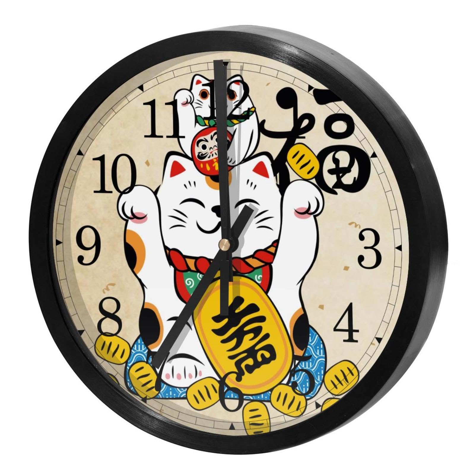VAPOKF Wall Clock Silent Non Ticking Quartz Battery Operated Round Wall Clocks Home/Kitchen/Office/School Clock, Fuxing Lucky Cat