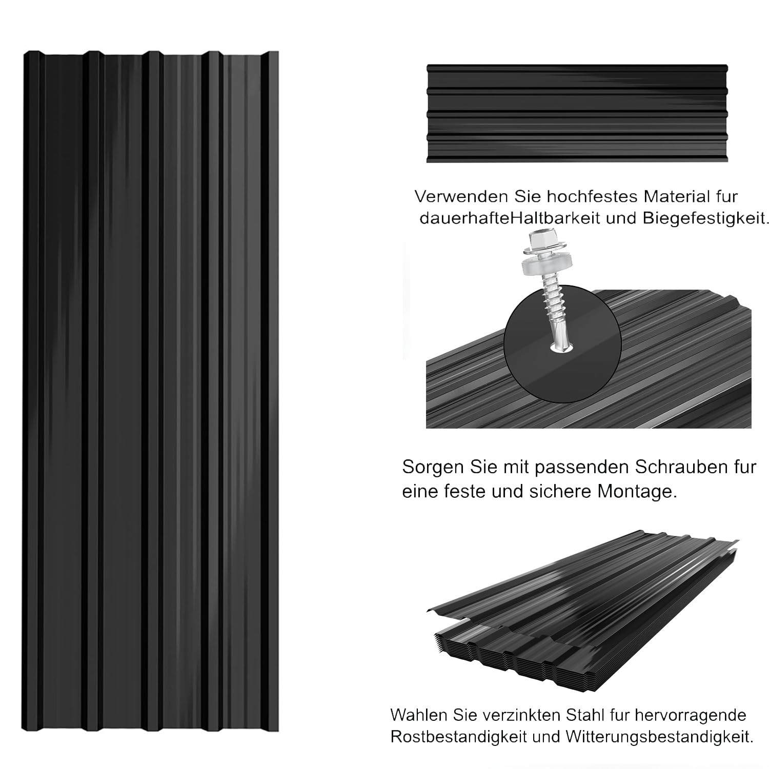 Trapezbleche 12 Stück Wellblechplatten für dach, 115 x 45 cm, 6.21m², Geeignet für Carportdächer und Gewächshäuser,Wetterfest, 0.25 mm dick, einfach zu montieren