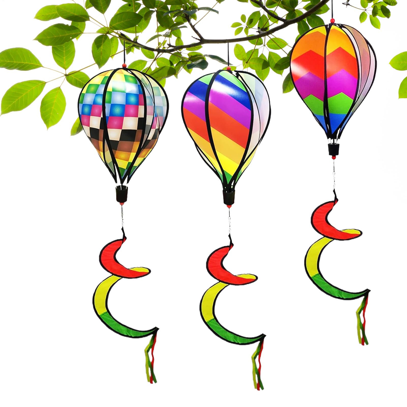 Ensemble de toupies à Vent en Forme de montgolfière, 26,9 cm Arc-en- torsadé, décorations à Suspendre, moulins à Vent Whirlygig pour pelouse, Cour, Jardin, décoration extérieure