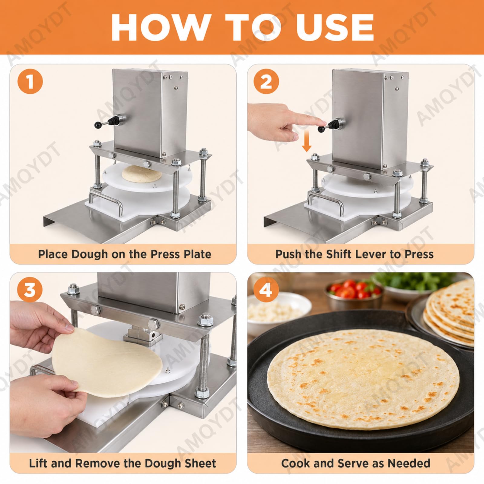 Pressa elettrica per impasto, in acciaio inox, con piastra da 22 cm, pressione 2000N, pressatore per impasto non riscaldante, per pizza, tortilla, tortilla, pasticceria