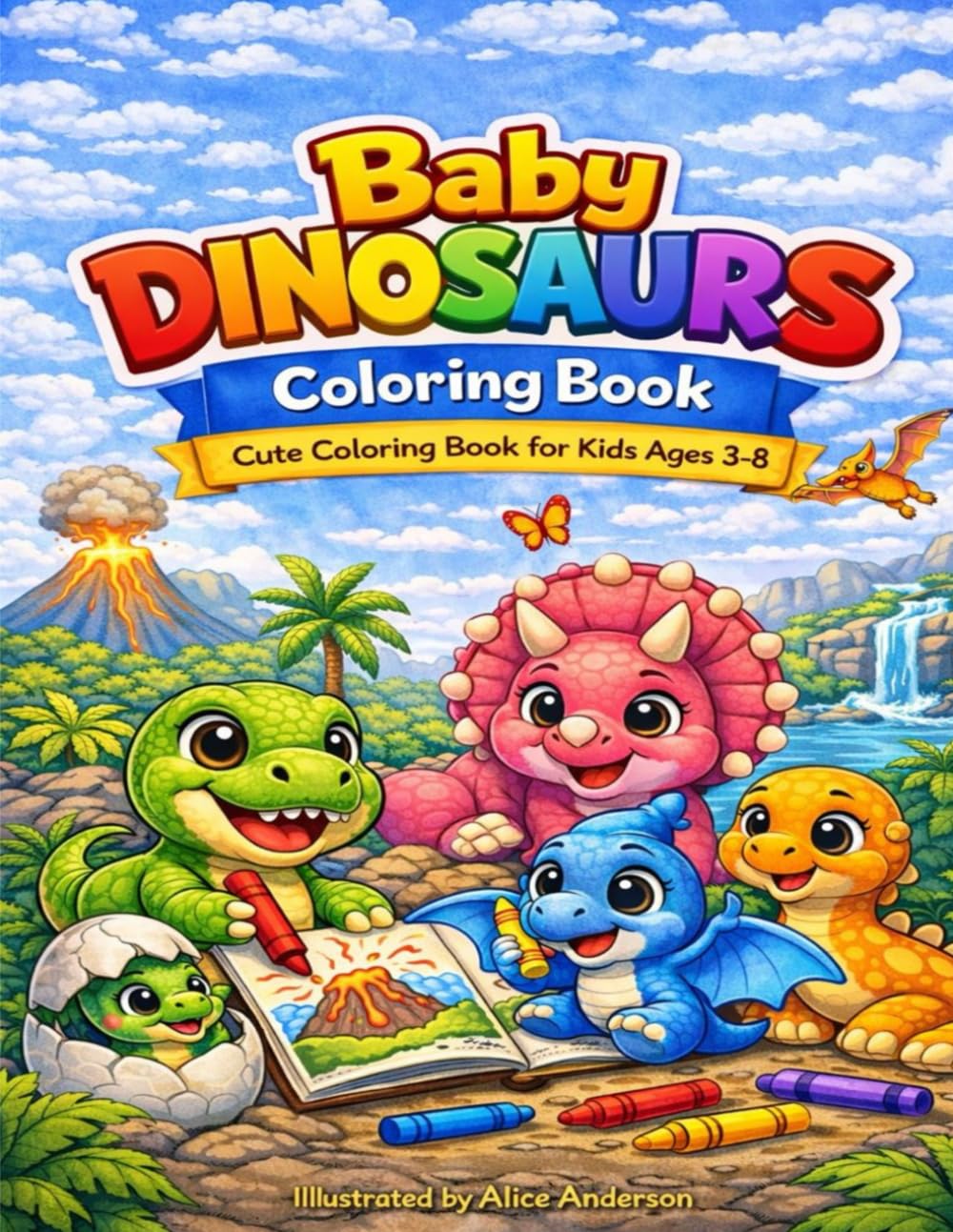 Baby Dinosaurs Coloring Book for Kids Ages 3–8: Cute and Simple Dinosaur Coloring Pages for Toddlers, Preschool and Early Learners