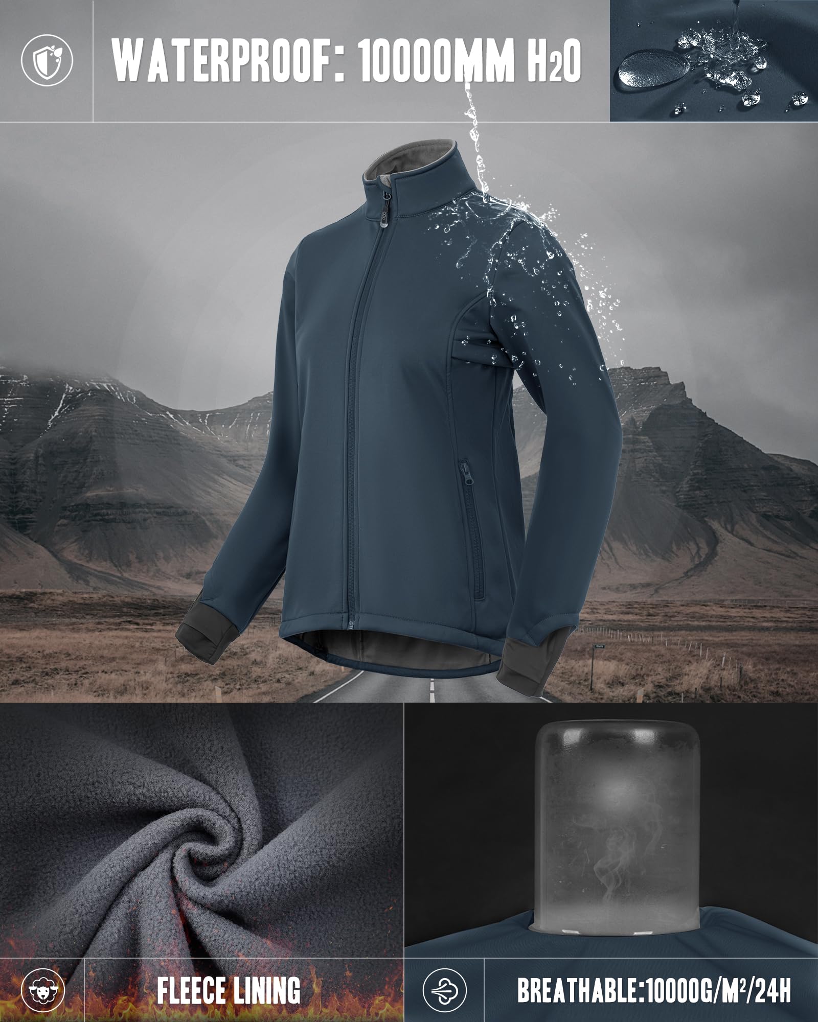 33,000ft Giacca da ciclismo da donna, impermeabile, in softshell, antivento, funzionale, foderata, in pile, riflettente, invernale, per ciclismo, corsa