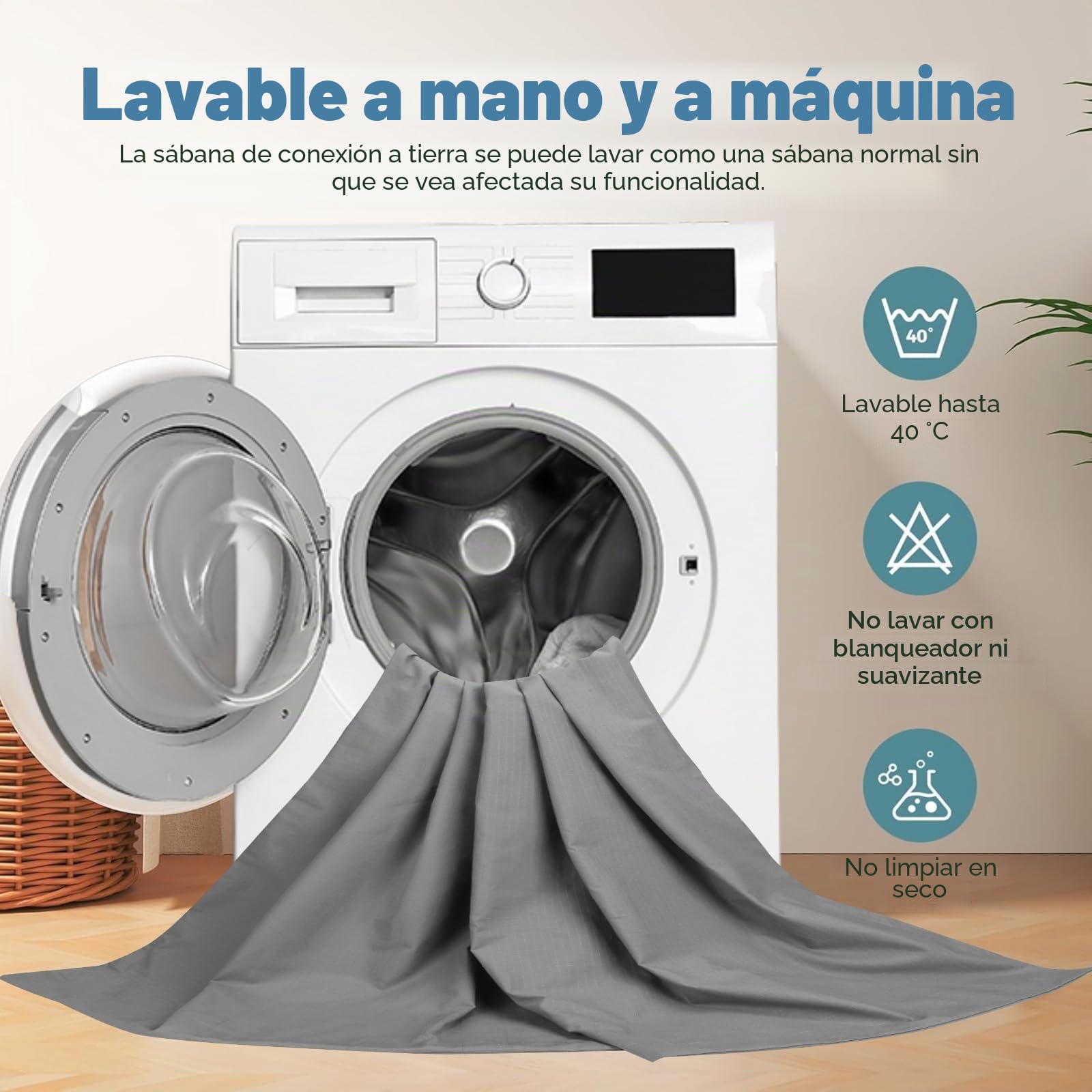 RIQINXIN Esterilla de Tierra Con Cable de Conexión, 150 x 200 cm, Transpirable, Fibra de Plata, Toalla Para la Salud, Producto de Puesta a Tierra Para Mejor Sueño, Beige