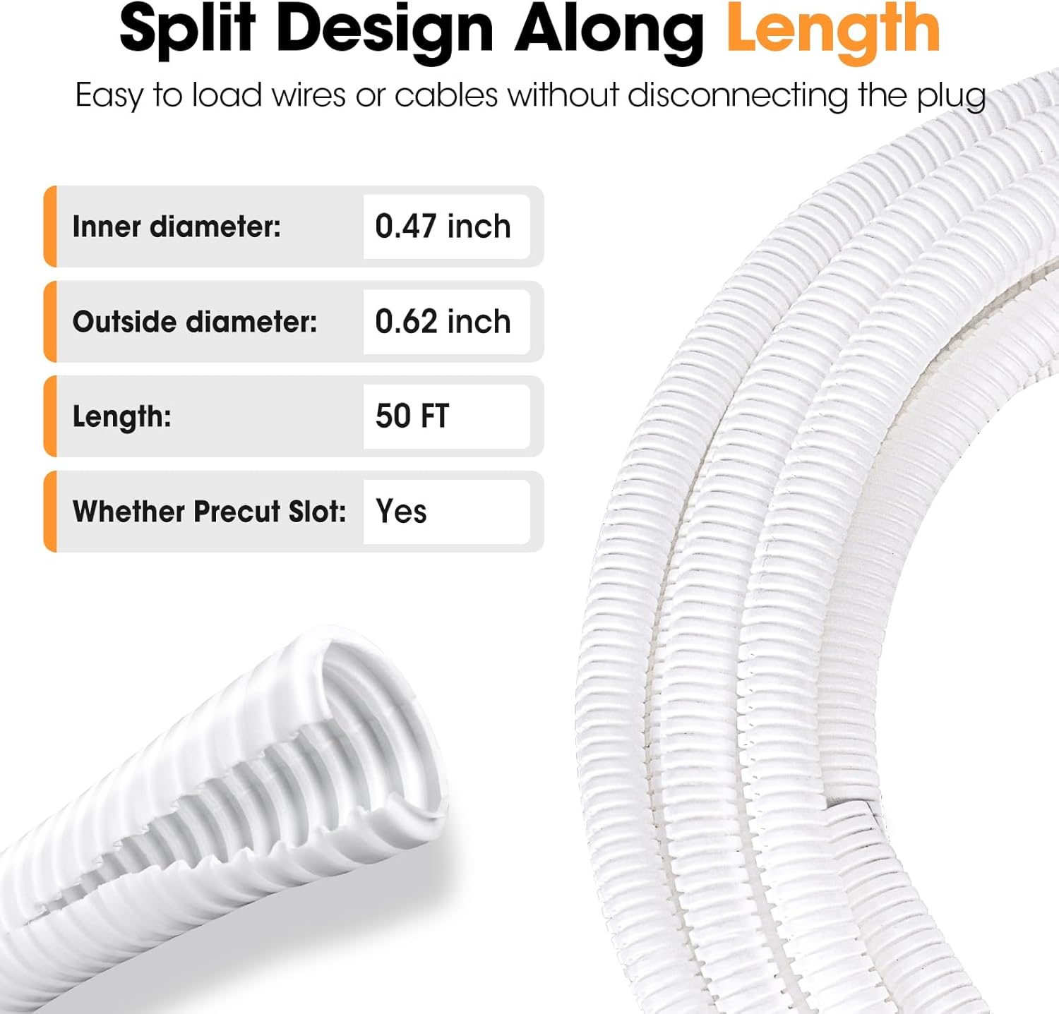 40 FT Wire Loom 1 Inch & 50 FT Wire Loom 1/2 Inch, Split Wire Loom Tubing Wire Conduit, Wire Protector Tubing