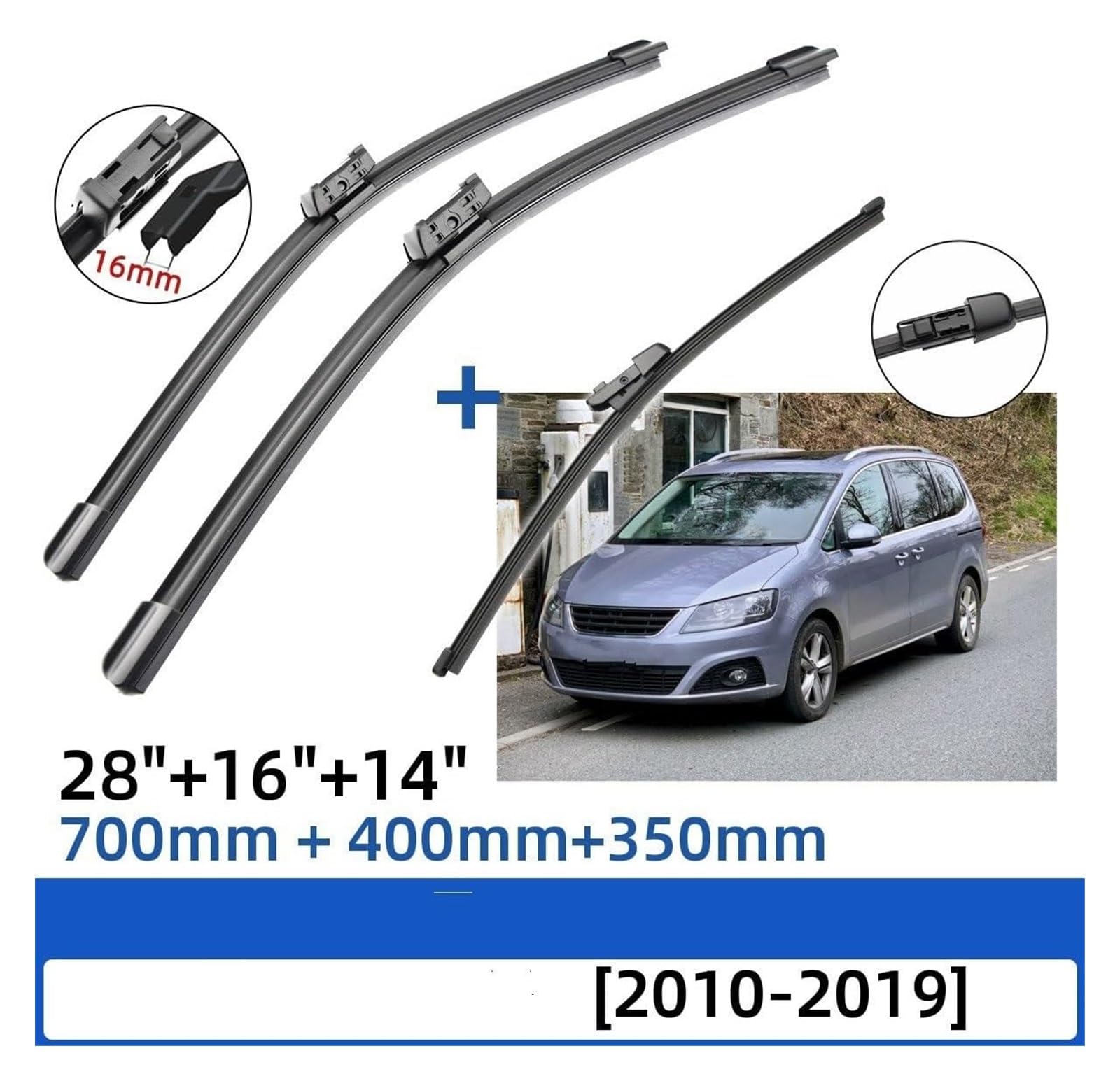 tergicristallo per Seat per Alhambra 7N 2010-2019 28 "+16" + 14 "Anteriore Spazzole Tergicristallo Posteriori Parabrezza Finestra Spazzole Tergicristallo Auto