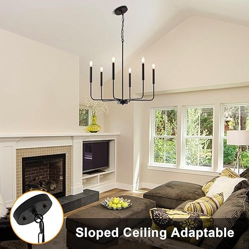 Miniatura 3 de Moderno candelabro negro para comedor, 6 luces de metal para comedor, lámparas colgantes sobre mesa, iluminación colgante de vela E12 para cocina,