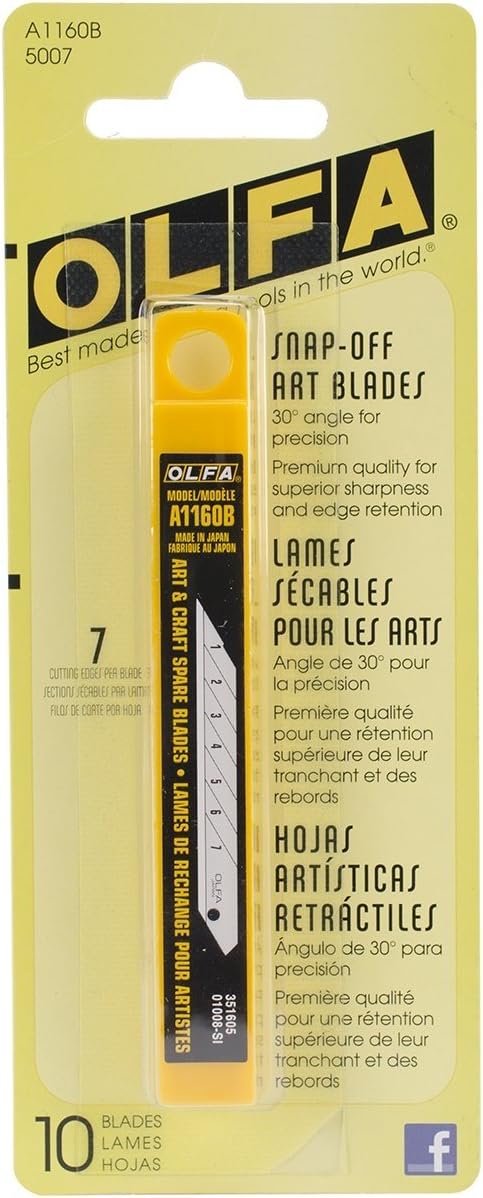 OLFA 9mm Snap Off Replacement Graphics Blades, 10 Blades (70 Segments) A1160B - Snap-Off Utility Knife Replacement Blades w/Acute 30 Degree Angle, Fits any 9mm Utility Knife