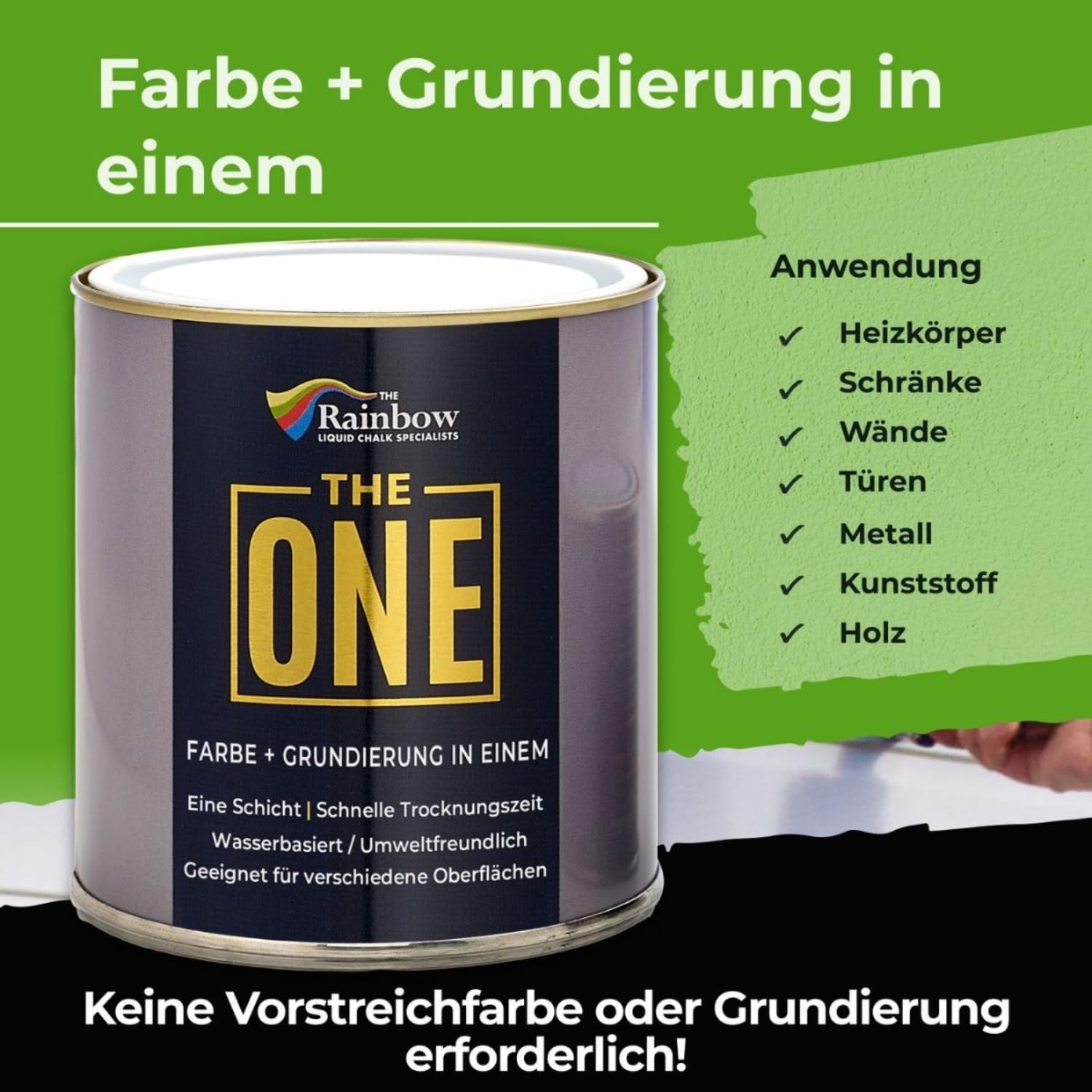 THE ONE All-In-One Farbe & Grundierung Schwarz 1 L Formel für mehrere Oberflächen mit 1 Anstrich