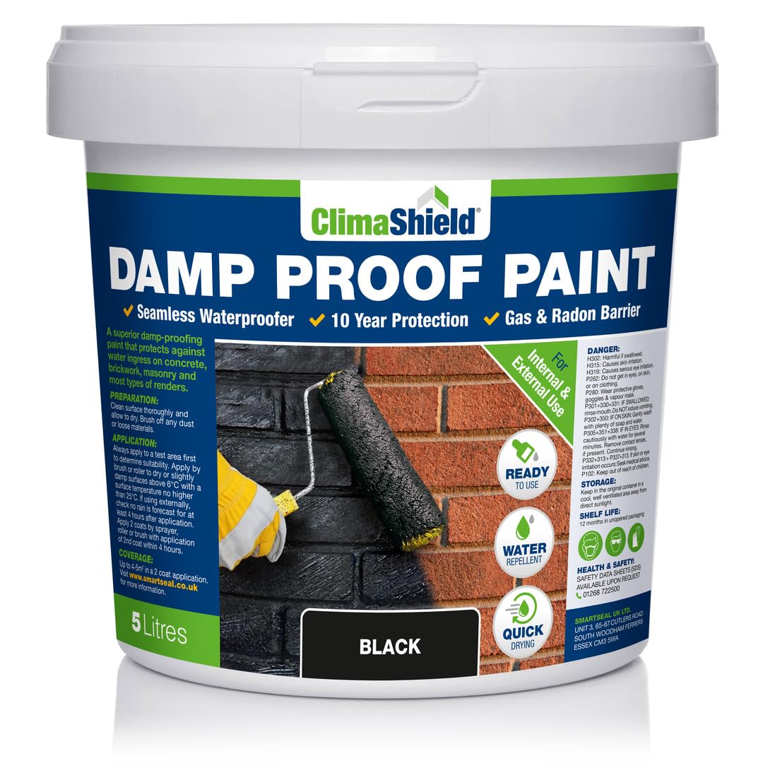 Smartseal Black Damp Proof Paint - For Interior & Exterior Walls, Ceilings And Floors. Helps Prevent Water-Ingress And The Spread Of Penetrating Damp (, 5 Liters)