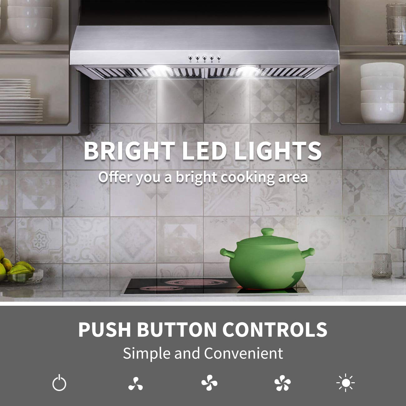 Range Hood 30 inch, Kitchenexus Stainless Steel Range Hood with Ducted