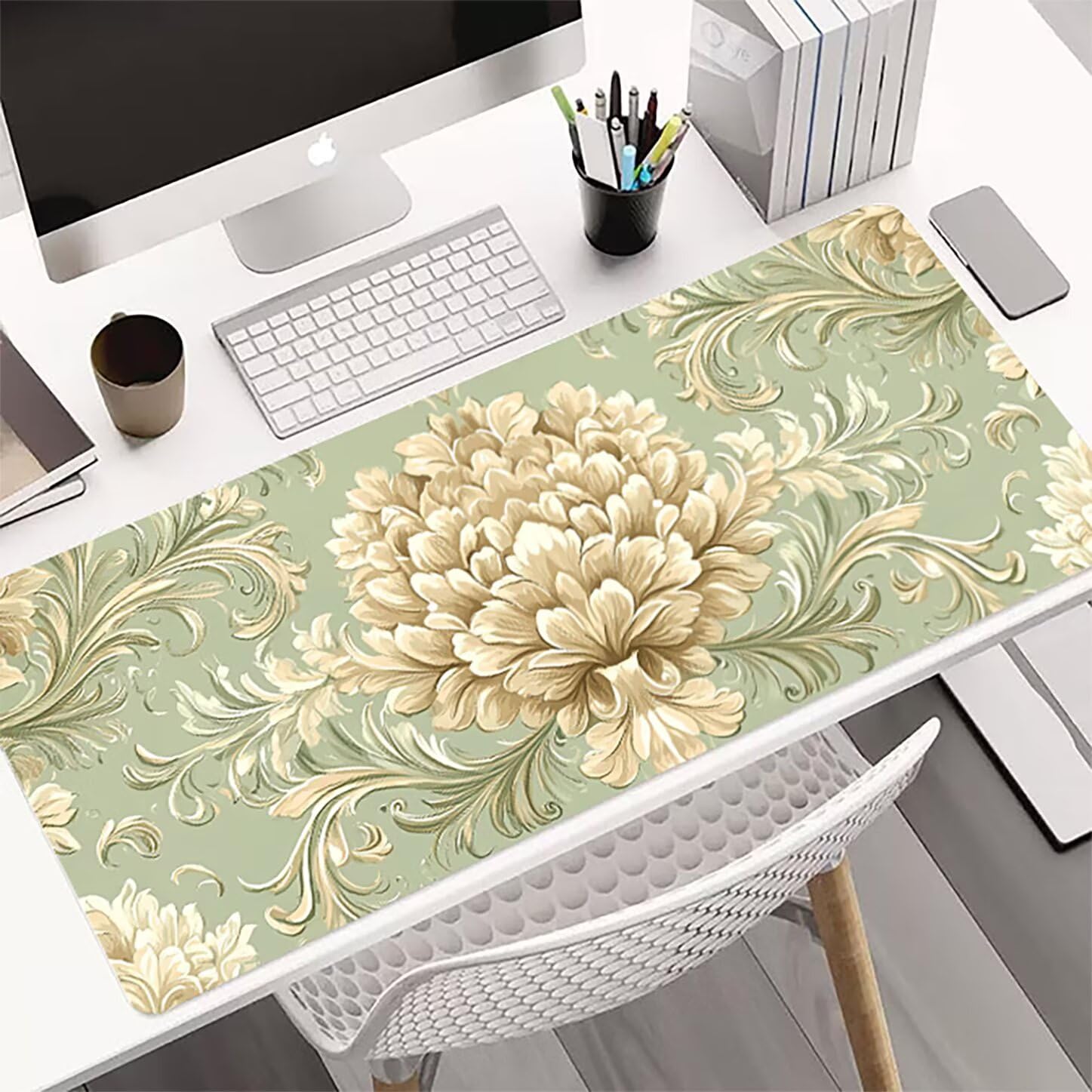 Lpfieonn Böhmen Großes Schreibtischunterlage, XXL Schreibtischunterlagen, Grün XXL Wasserdicht Gaming Mousepad mit Vernähter Rand und Rutschfeste Gummibasis, für Laptop/Hause/Büro 120x60cm PF-3639