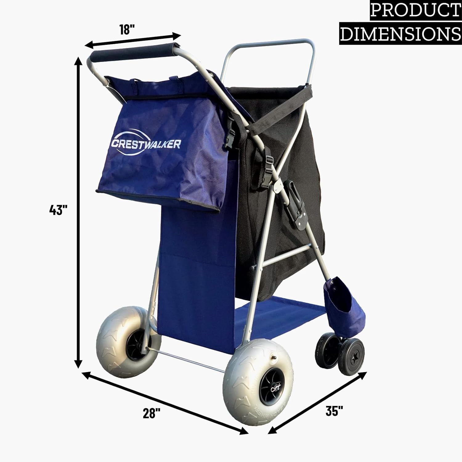 Beach Cart with 13‘’ Upgraded Balloon Wheels and Steel Cooler Shelf, Holds 4 Folding Chairs, Collapsible Wheeler with Big Wheels for Sand, Pump Included