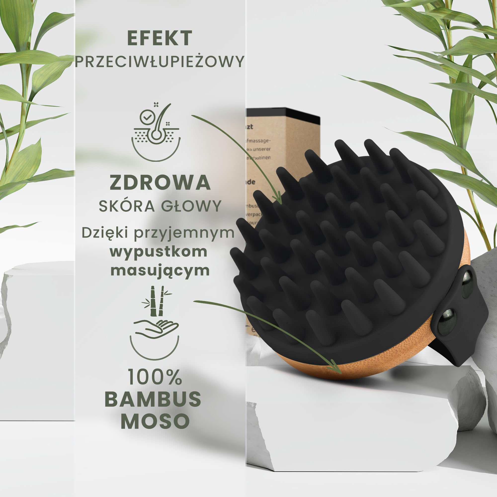 Szczotka do masażu skóry głowy BAMBUA - (efekt przeciwłupieżowy) szczotka do masażu głowy - do masażu skóry głowy podczas prysznica - luksusowy masażer do skóry głowy - w zestawie e-book (czarny)