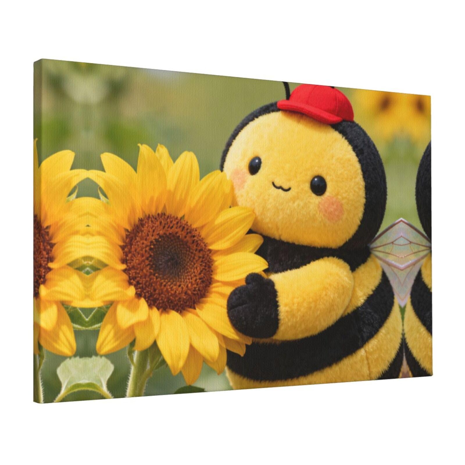 CNTDBU Honeybee Canvas Wall Art 16x24 Inch-Large Modern Painting Print for Living Room, Framed Ready to Hang Artwork for Bedroom