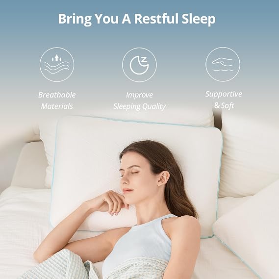 EGOHOME Memory Foam Pillow for Sleeping Queen Size, Medium Soft Bed Pillow with Washable Removable Cover for Back, Stomach,Side Sleepers White 16 x 24