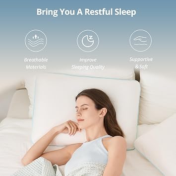EGOHOME Memory Foam Pillow for Sleeping Queen Size, Medium Soft Bed Pillow with Washable Removable Cover for Back, Stomach,Side Sleepers White 16 x 24