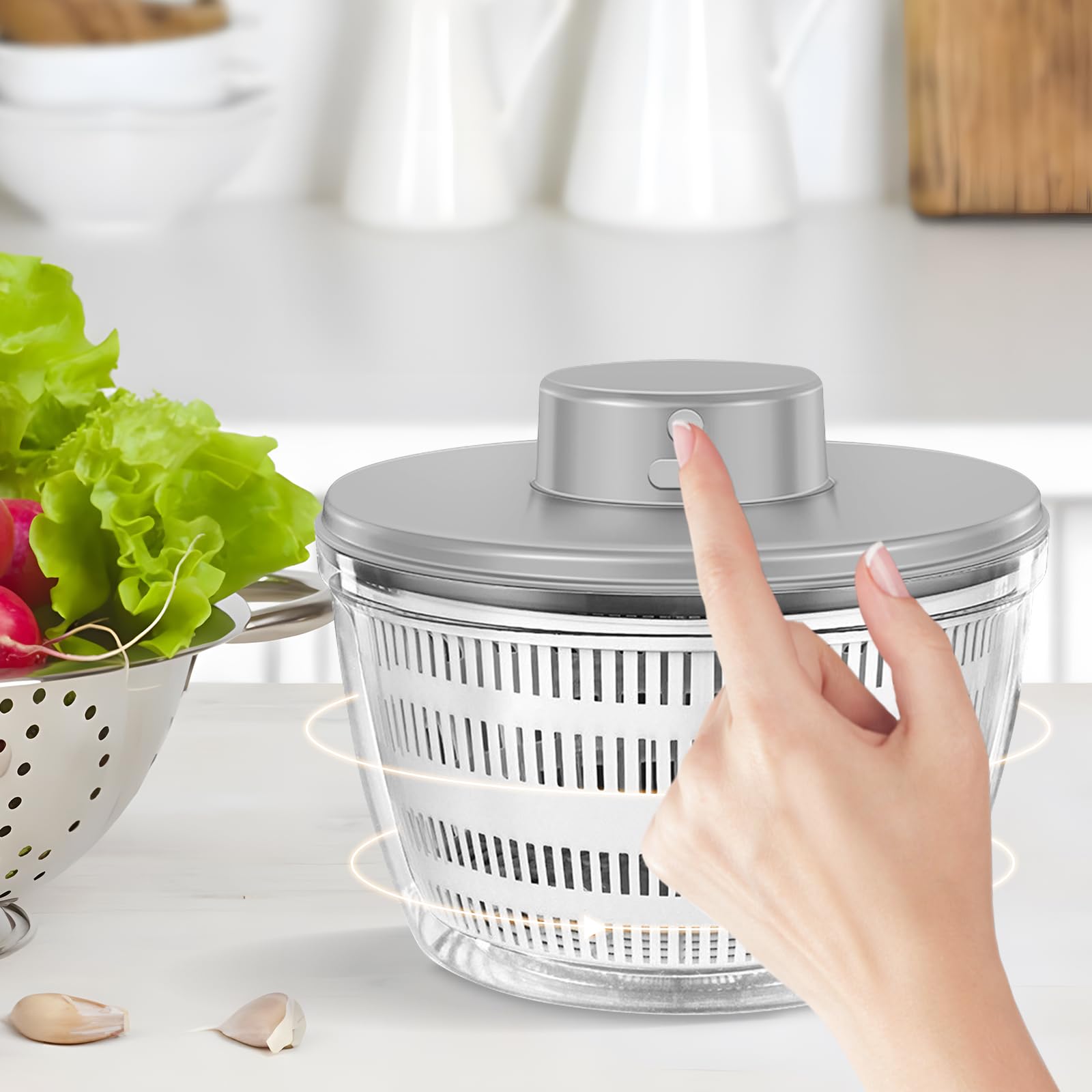 Essoreuse à Salade Automatique, 4000ML Grande Capacité Essoreuse Salade Déshydrateur électrique, saladier pour Servir, Rechargeable par USB mixeur Salade