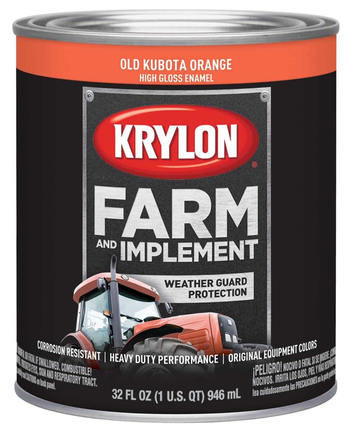 Krylon 2033 Farm &amp; Implement Brush, High Gloss, Old Kubota Orange, 1 Quart Architectural Paints