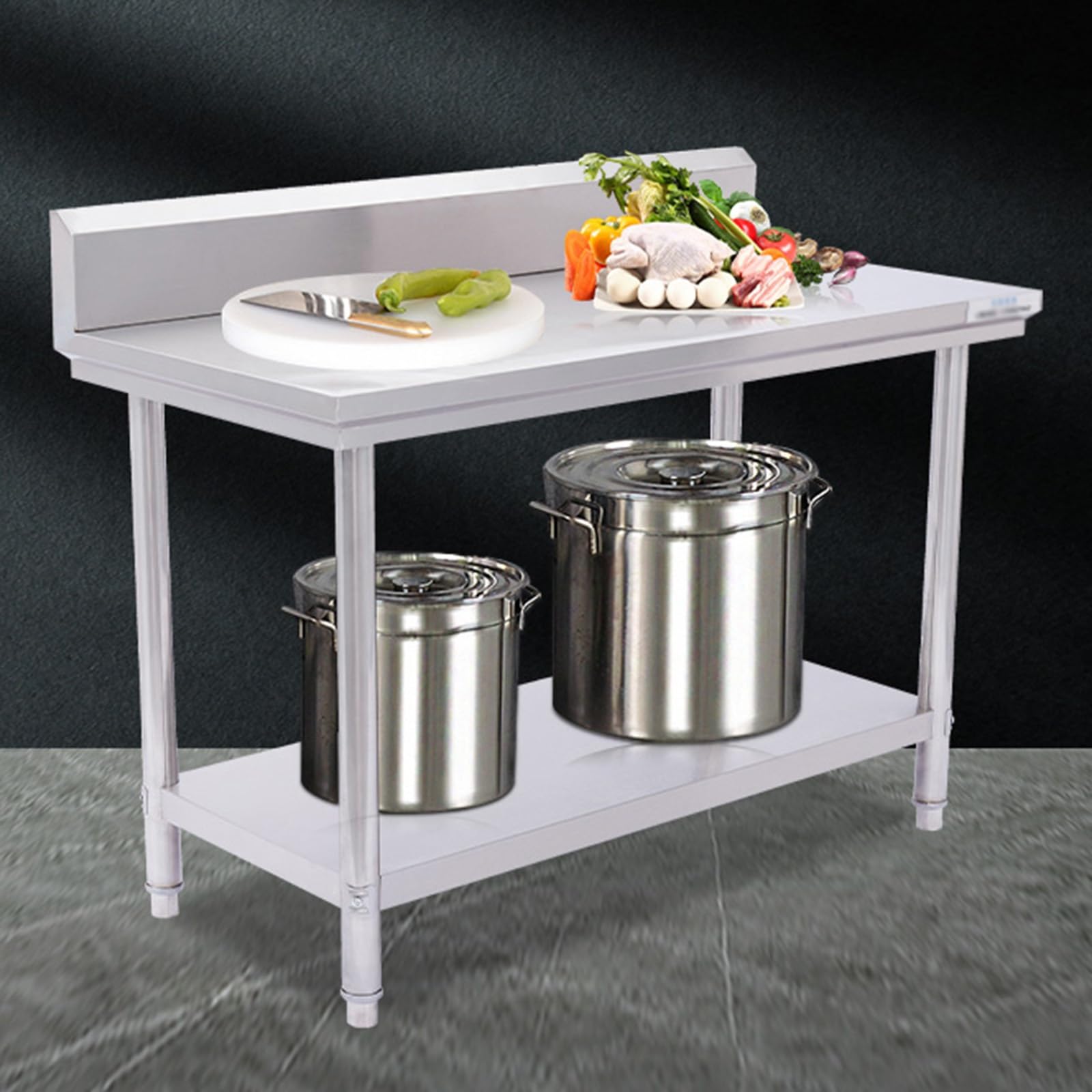Isla de Cocina Comercial de Acero Inoxidable - Mesa de preparación de Dos Niveles con Respaldo, 80 x Color A, Ideal para restaurantes, repostería y envasado de Alimentos