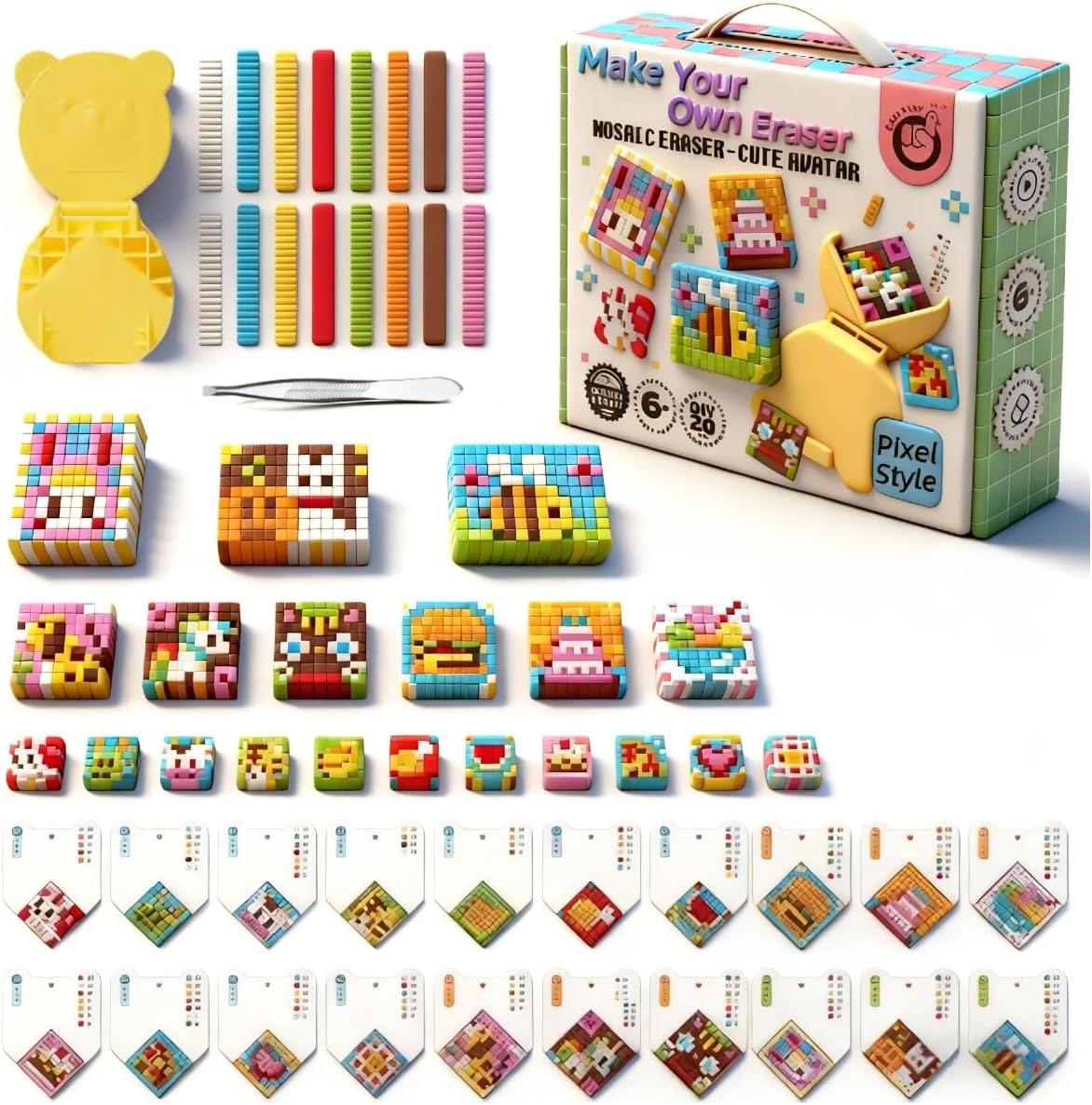 Velytycheon DIY Eraser Making Kit,Create Your Own Erasers,20 Unique Patterns for Pixel Art Erasers, Complete Craft Set,Christmas Birthday Gift for Creative Minds