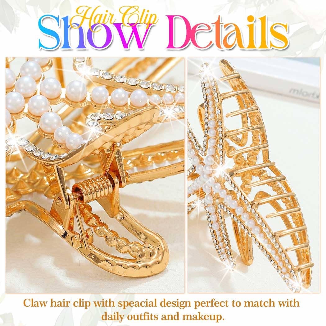 Zoestar Starfish Hair Claw Clips Pearl Hair Clip Claw Gold Metal Hair Clips Rhinestone Hair Accessories for Women and Girls (Pack of 2) - Image 4