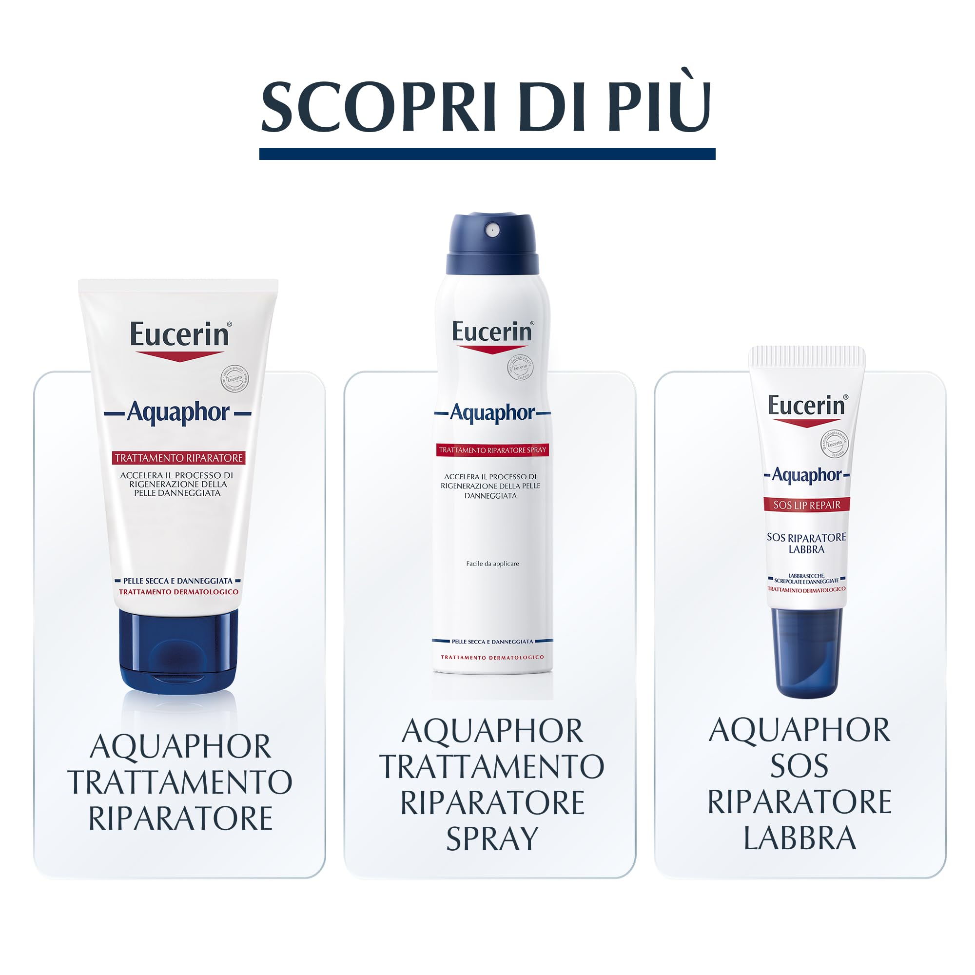 Eucerin Aquaphor Trattamento Riparatore 45 ml, Crema idratante corpo e viso per favorire il processo di guarigione,, Crema corpo idratante pelle secca e screpolata senza profumo
