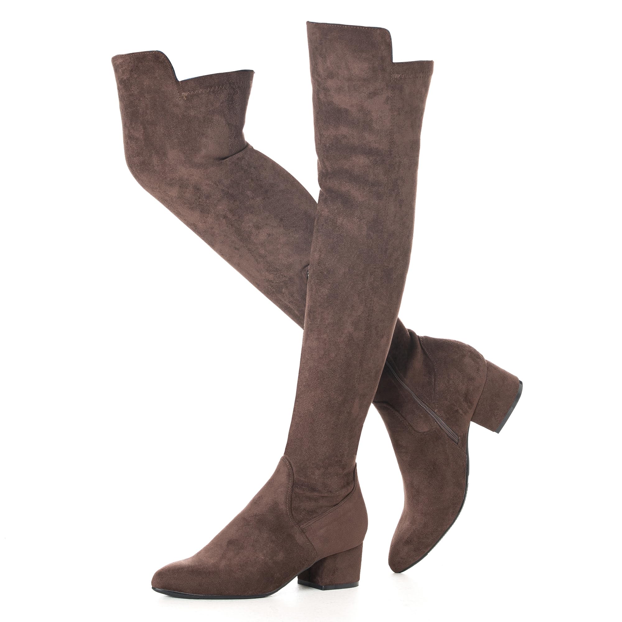 Mtzyoa Women Over The Knee Boots Suede Thigh High Low Block Heel Stretch OTK Walking Comfort