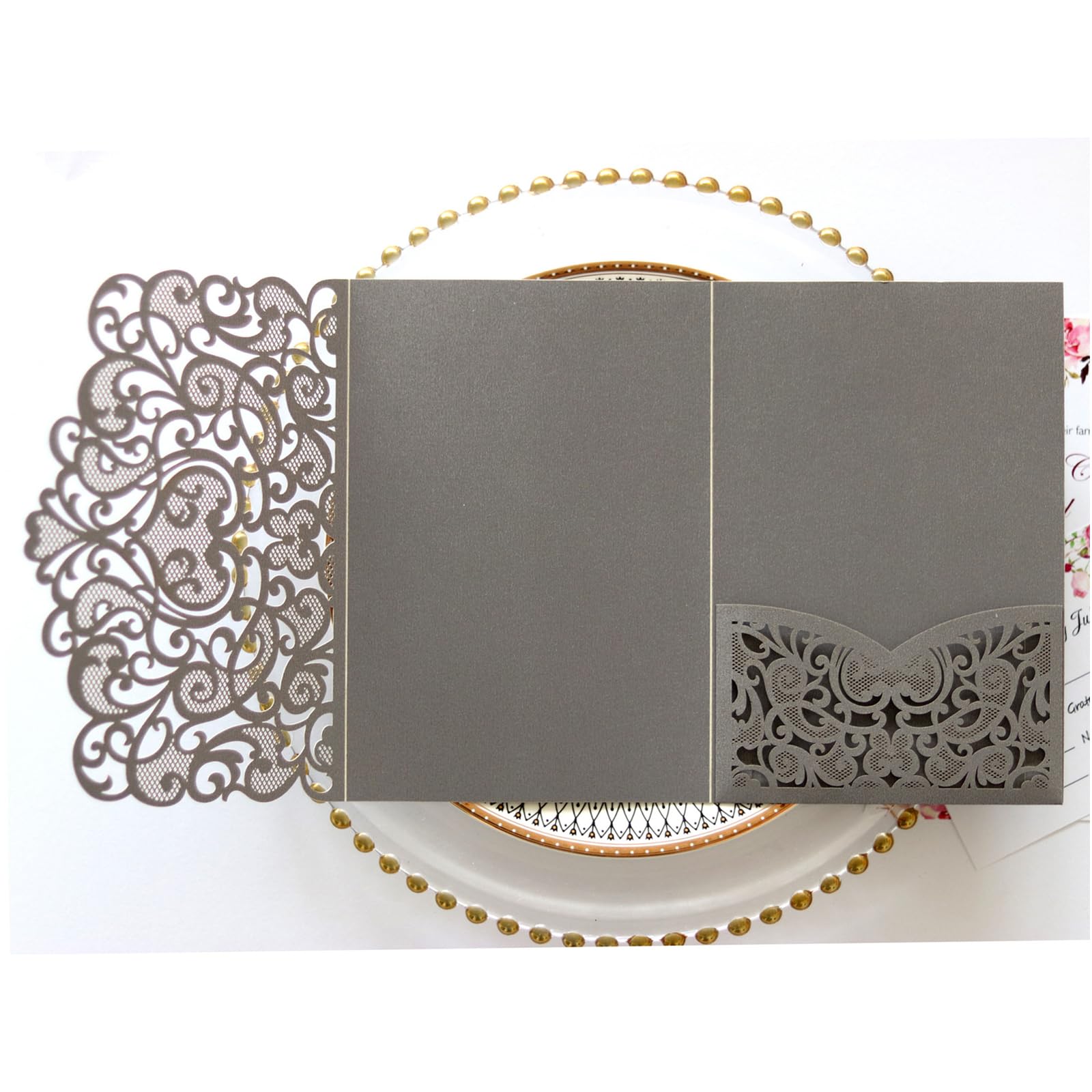 50 tarjetas de felicitación plegables de encaje con patrón retro para bodas, festivales, fiestas, etc