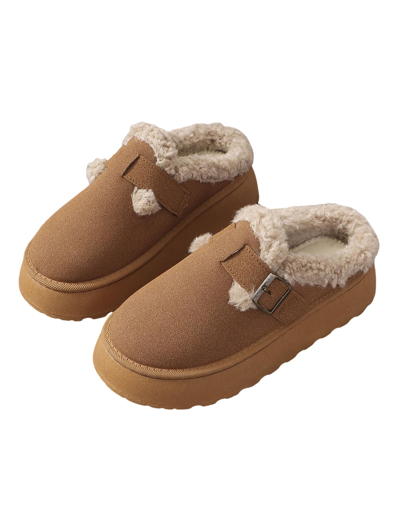 Katutude Women's Slippers Thick Rubber Sole Fleece Lined Snow Boots Slip-On Shoes Soft Comfy Indoor Outdoor Anti-Slip Slipper Shoes