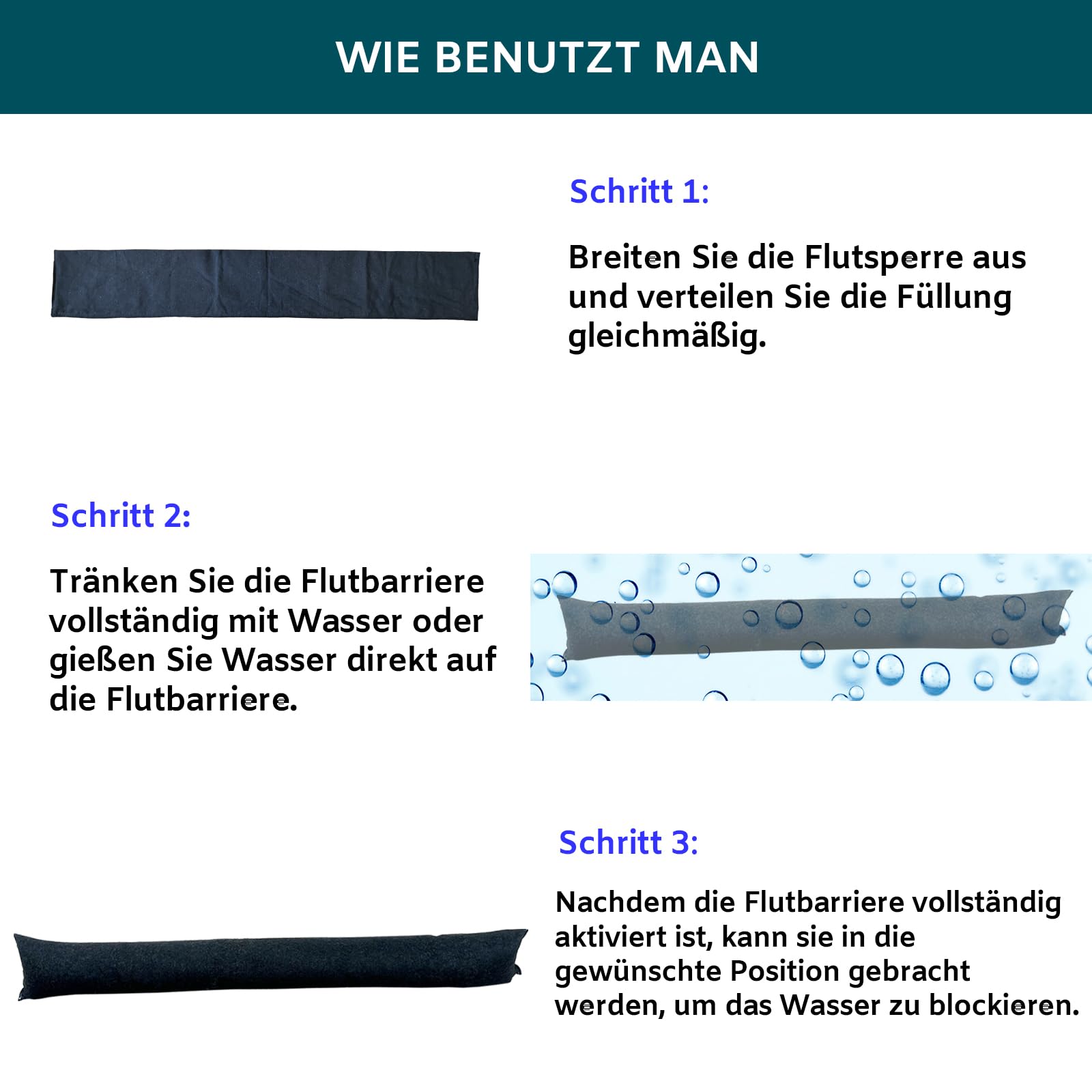 4 barreras de inundación activadas por agua de 150 cm para puertas de casa, bolsas de protección sin arena para garajes y sótanos (150 cm, 4 unidades)