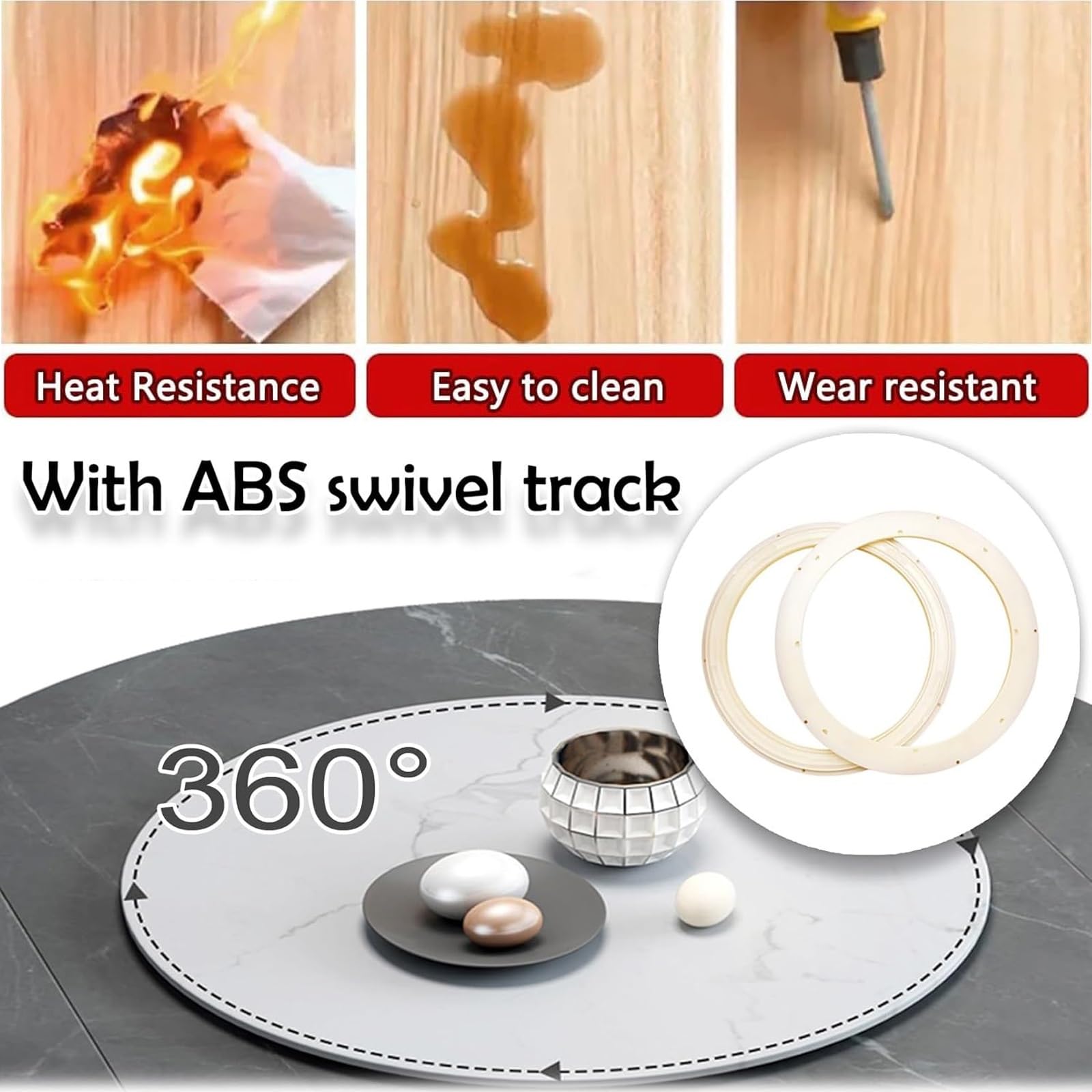 Lazy Susan - Vassoio rotondo in legno massello, girevole da 76,2 cm, design anti-collisione con angoli arrotondati, per cucina e tavolo da pranzo (nero) – perfetto per un facile accesso e decorazione