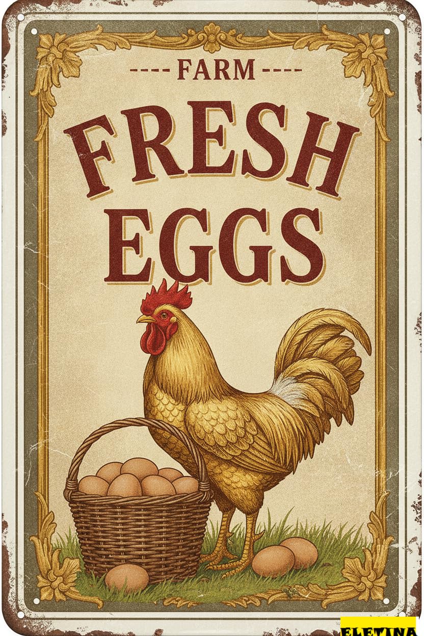 Personalized Sign for Man Cave Metal S Farm Fresh Eggs Chicken Vintage Tin Farmhouse Chicken Coop Farm Kitchen Wall Decor 12x8 Inch Private Property Decorative