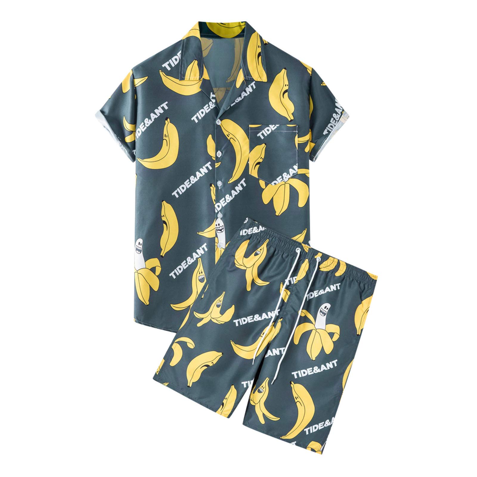 BITOPYTOPSIY Hombre Chándal Camiseta Manga Corta Shorts Deportivos Verano Casual 2 Piezas Sets,Cintura elástica,Cuello en V,Estilo playa,Bolsillos,Cordón,De un solo pecho,Impresión,Casual Pijama Movimiento