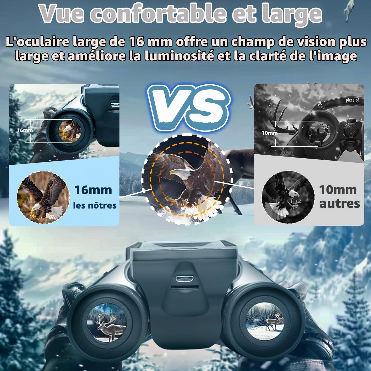 Jumelles numériques 12 x 32 pour adultes, avec caméra 48 MP, photo 2,5 K, écran LCD de 2,4" avec carte micro SD de 32 Go pour observation des oiseaux, chasse, football, concerts, théâtre