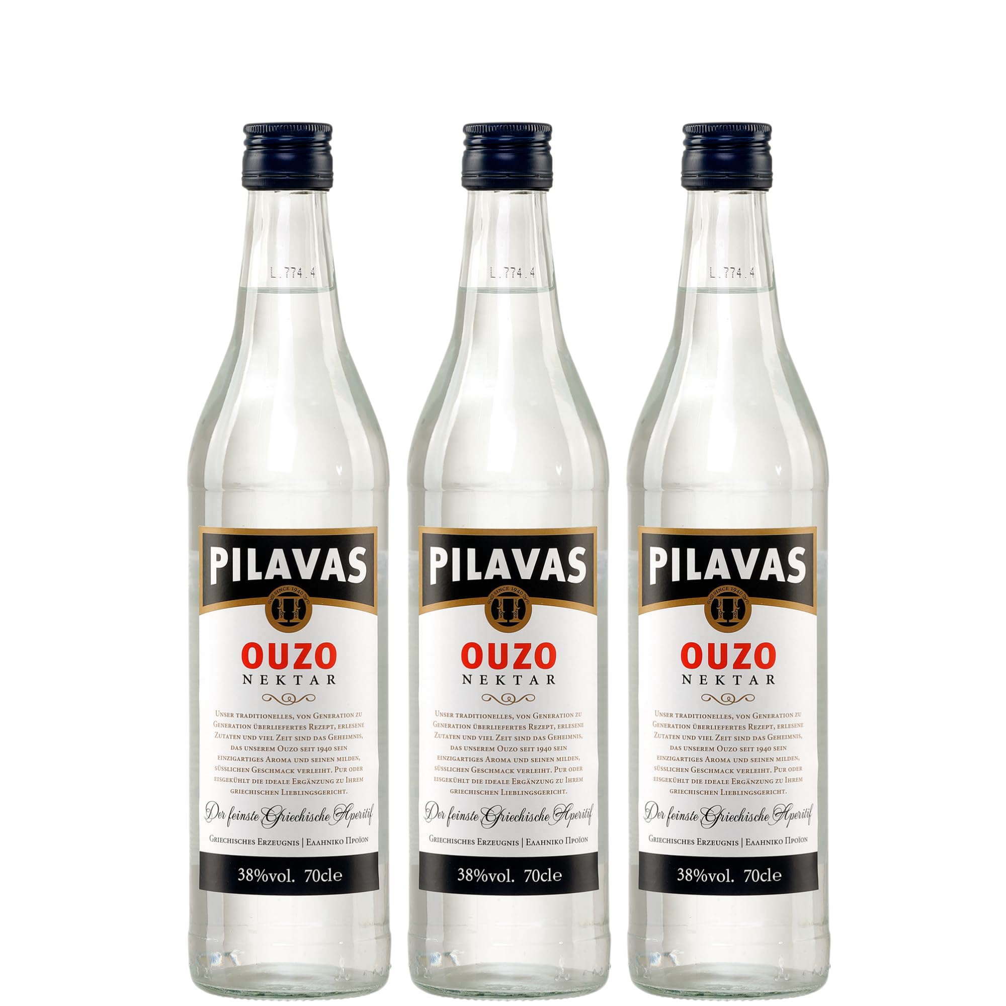 Ouzo Pilavas Nektar 3x 0,7l 38% Vol. | Sehr milder Ouzo aus Patras | + 20ml Jassas Olivenöl