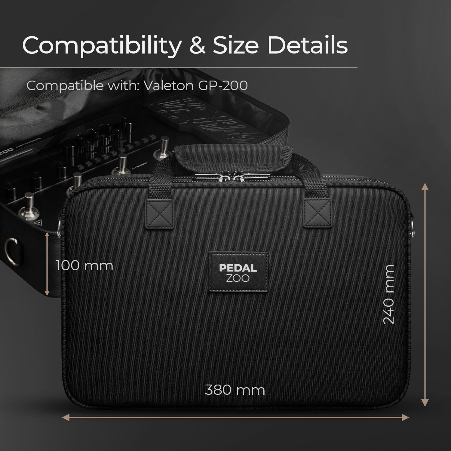 Borsa da Trasporto per Processore Multi-Effetti Valeton GP-200 – Custodia Protettiva Imbottita con Tracolla, Tasca per Accessori e Esterno Resistente all'Acqua