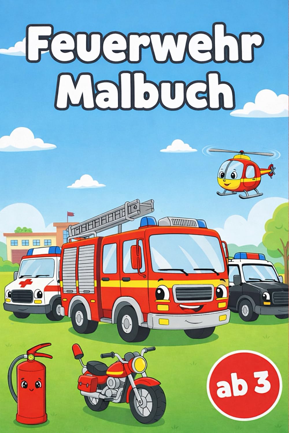 Feuerwehr Malbuch ab 3 Jahren: Einfache und süße Feuerwehr Fahrzeuge zum Ausmalen für Kleinkinder