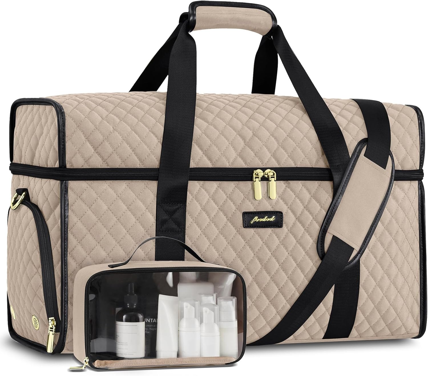 Weekender Travel Duffle Bag for Women: Overnight Bags with Shoe Compartment Carry on Bags for Airplanes with Toiletry Bag Weekend Yoga Gym Bag with Wet Pocket Nude Black