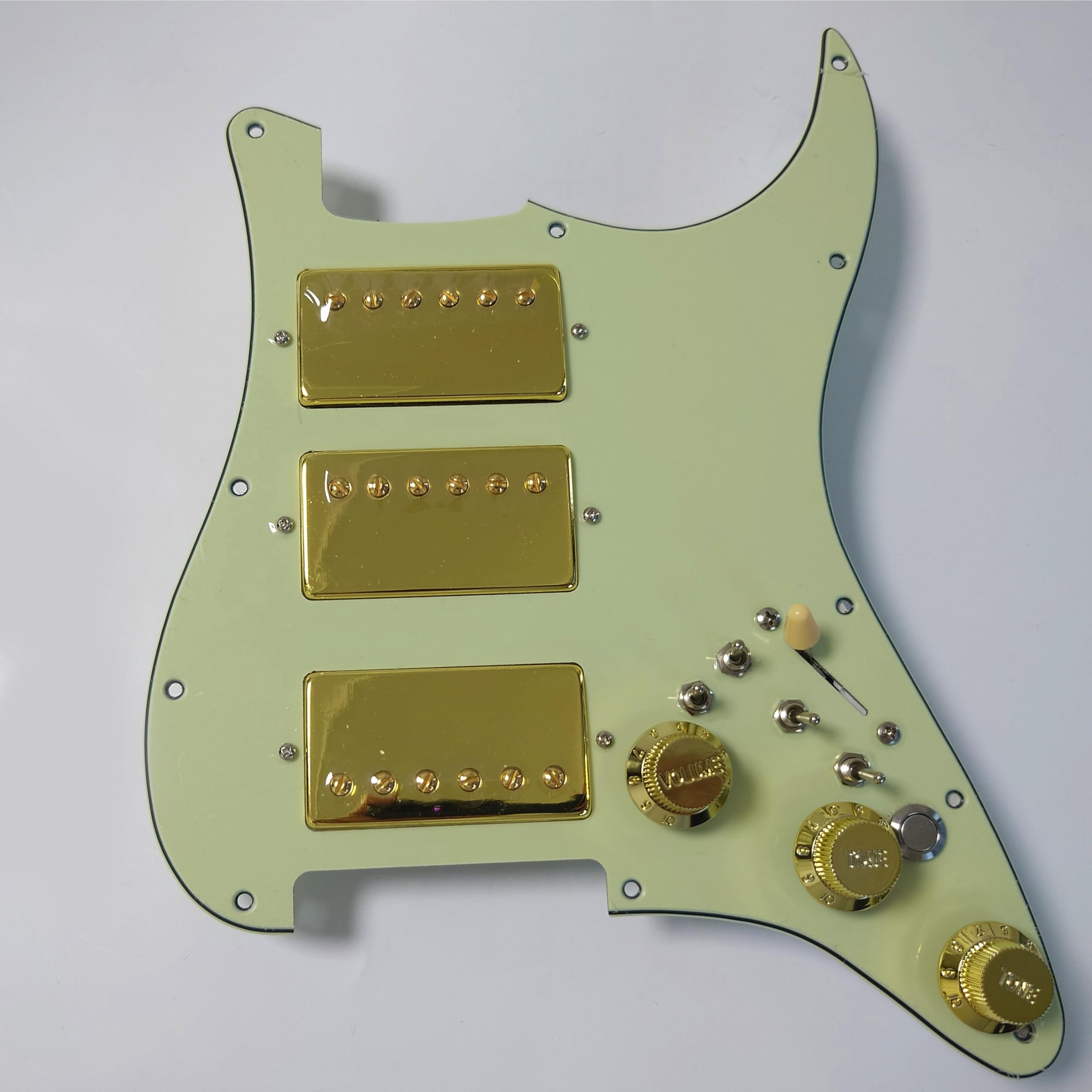 HHH Prewired Loaded Pickguard with Mute Switch Coil Split Humbucker Alnico 5 Pickups 11 Hole for American/Mexican Fender Strat Guitar (3 Ply Vintage Green)