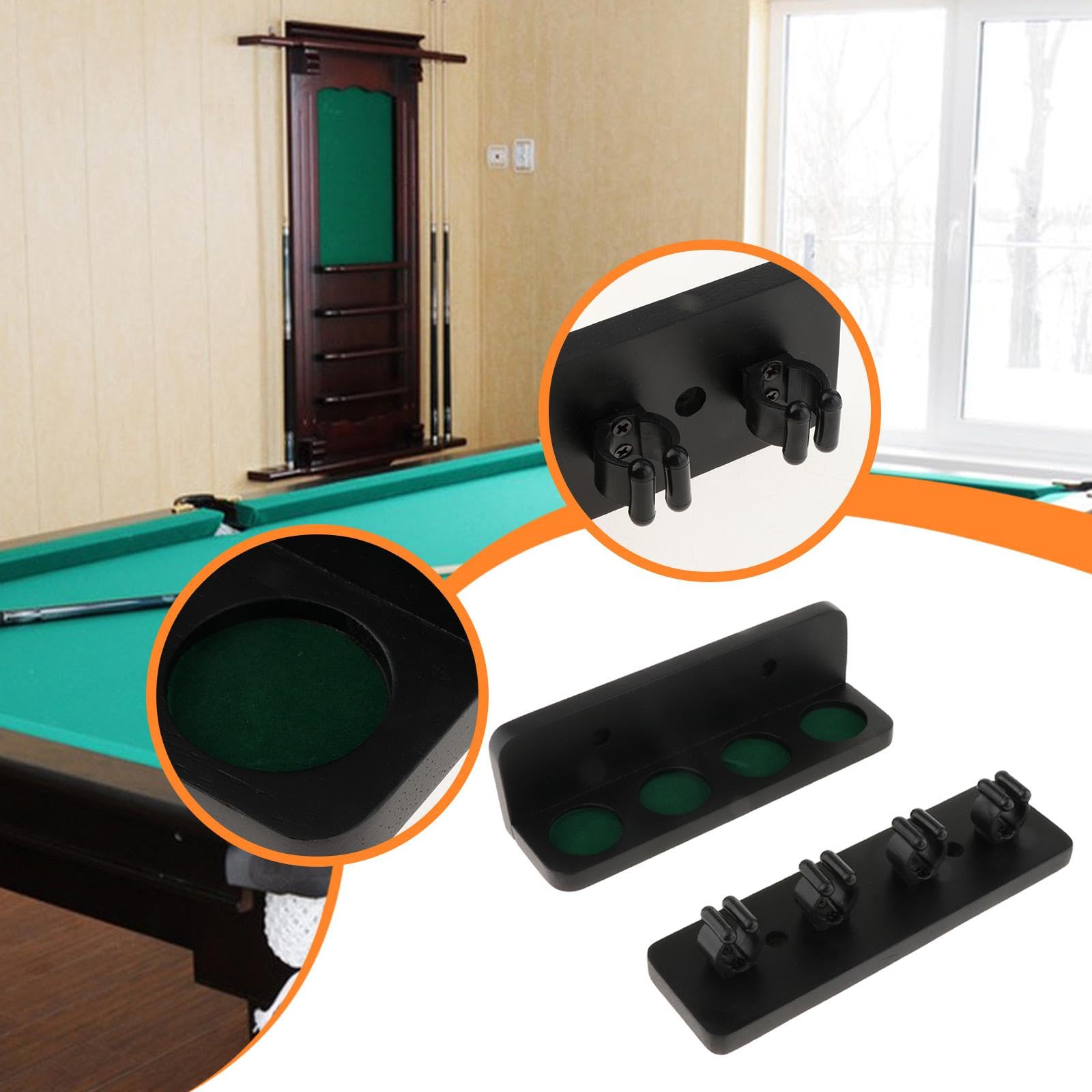 Pool Queue Rack Wandmontiert Holz Billiard Queue Ständer Halter Kompakt mit Vier Halterungen für Heimspielzimmer Und Billardraum