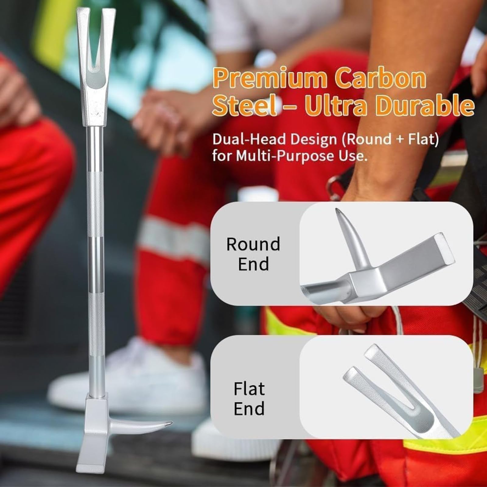 30-Zoll-Multifunktions-Halligan-Tool, robuster Aufbruch-Brecheisen, 3-in-1-Funktion (Flachkopf, Dorn, Gabel), geschmiedeter Kohlenstoffstahl, rutschfester Hebelgriff, für Abbrucharbeiten